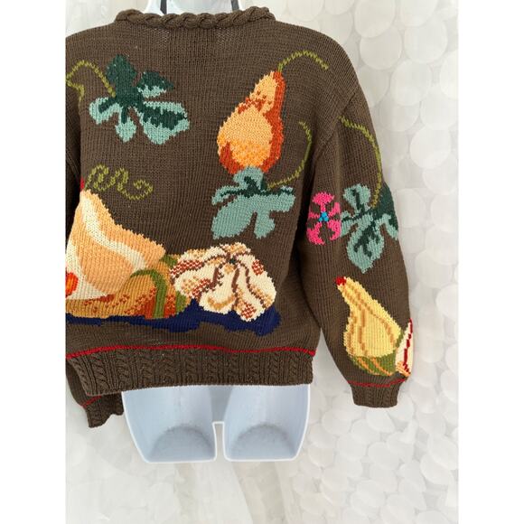 Berek Marta D Sweater Small HAND KNIT Cornucopia Pumpkins Leaves Gourds 1989 NEW - Picture 7 of 9